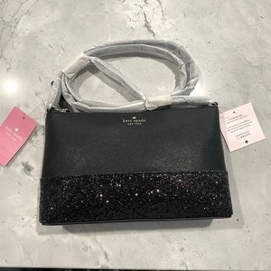 Kate Spade NWT Ramey Black Sparkle Crossbody Purse